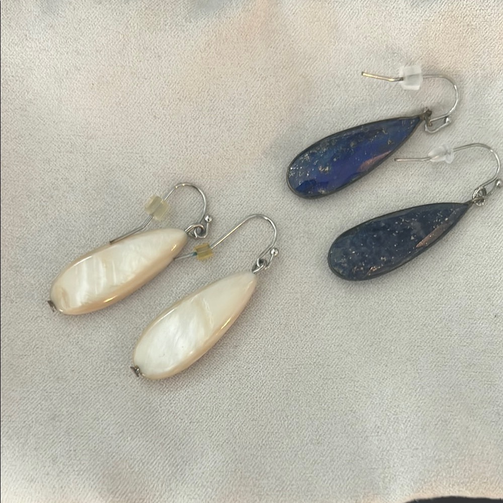 Elegant Blue and White Teardrop Earrings with Natural Stones